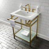 Fauceture VPB24187W87 24-Inch Ceramic Console Sink Set, White/Brushed Brass