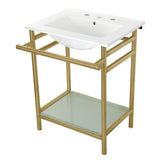 Fauceture VPB24187W87 24-Inch Ceramic Console Sink Set, White/Brushed Brass