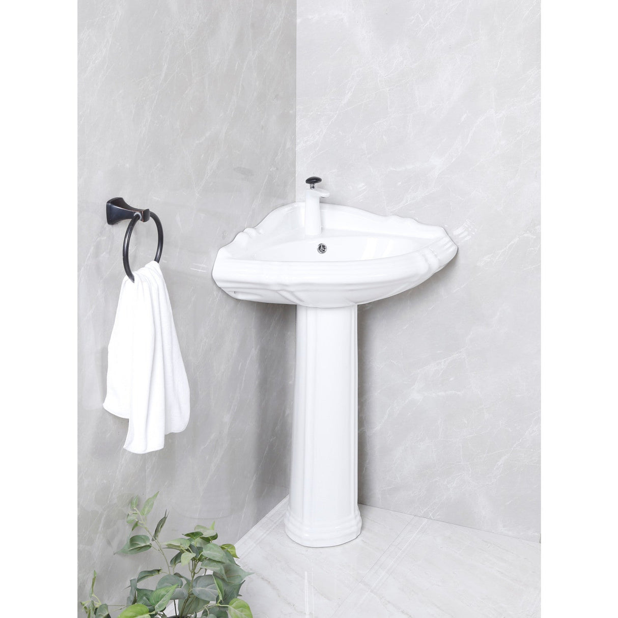 Venus VPB2710 27-Inch Ceramic Corner Pedestal Sink (Single Hole), Glossy White