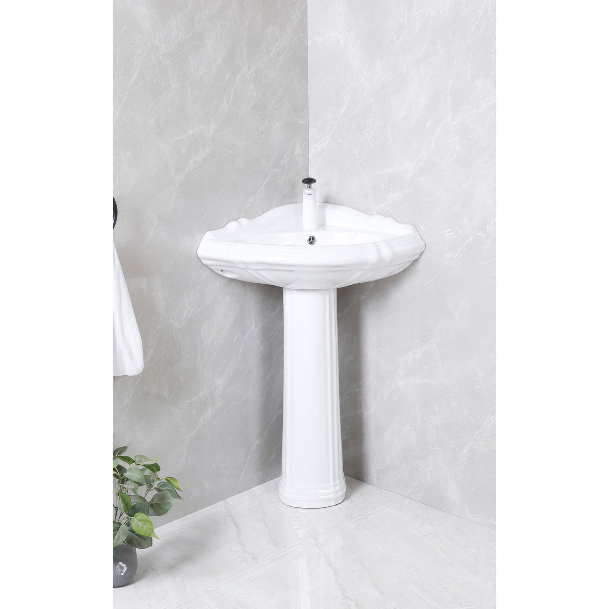 Venus VPB2710 27-Inch Ceramic Corner Pedestal Sink (Single Hole), Glossy White