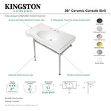 Bristol VPB28140W80 36-Inch Console Sink with Stainless Steel Legs (8-Inch, 3 Hole), White/Matte Black
