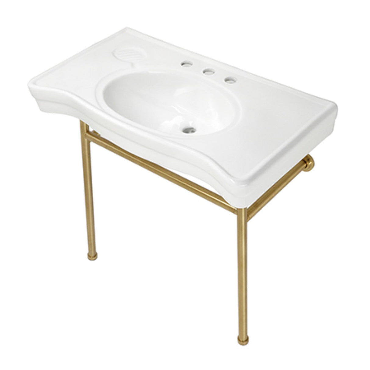 Bristol VPB28140W87 36-Inch Console Sink with Stainless Steel Legs (8-Inch, 3 Hole), White/Brushed Brass