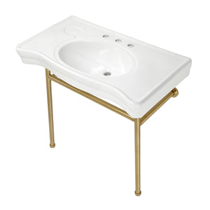 Bristol VPB28140W87 36-Inch Console Sink with Stainless Steel Legs (8-Inch, 3 Hole), White/Brushed Brass