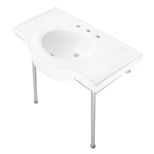 Manchester VPB28140W8CP 37-Inch Console Sink with Stainless Steel Legs (8-Inch, 3 Hole), White/Polished Chrome