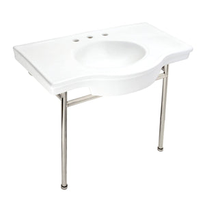 Manchester VPB28140W8PN 37-Inch Console Sink with Stainless Steel Legs (8-Inch, 3 Hole), White/Polished Nickel