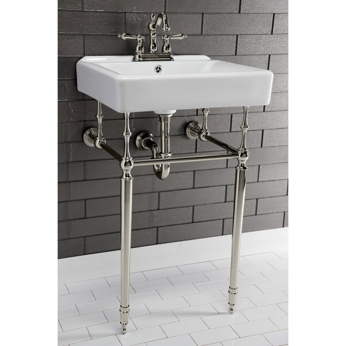 Edwardian VPB30166 Brass Console Sink Legs, Polished Nickel