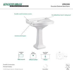 Imperial VPB3308 Ceramic Pedestal Sink, White