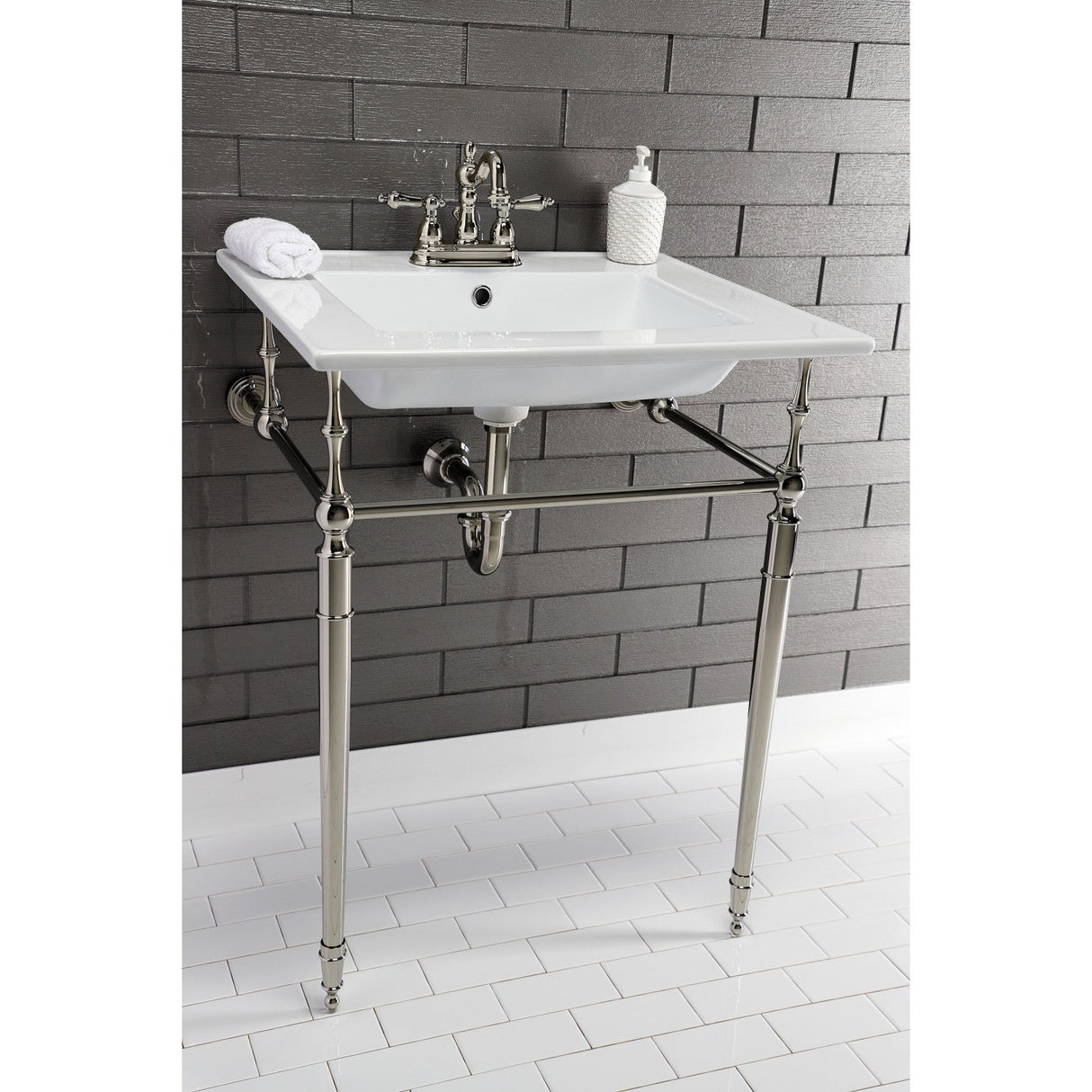 Edwardian VPB33226 Brass Console Sink Legs, Polished Nickel