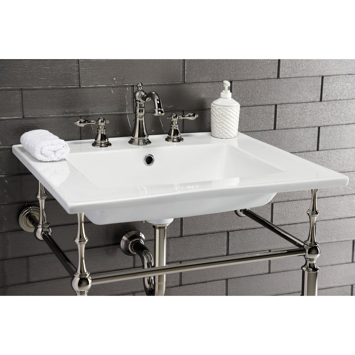 Edwardian VPB33226 Brass Console Sink Legs, Polished Nickel