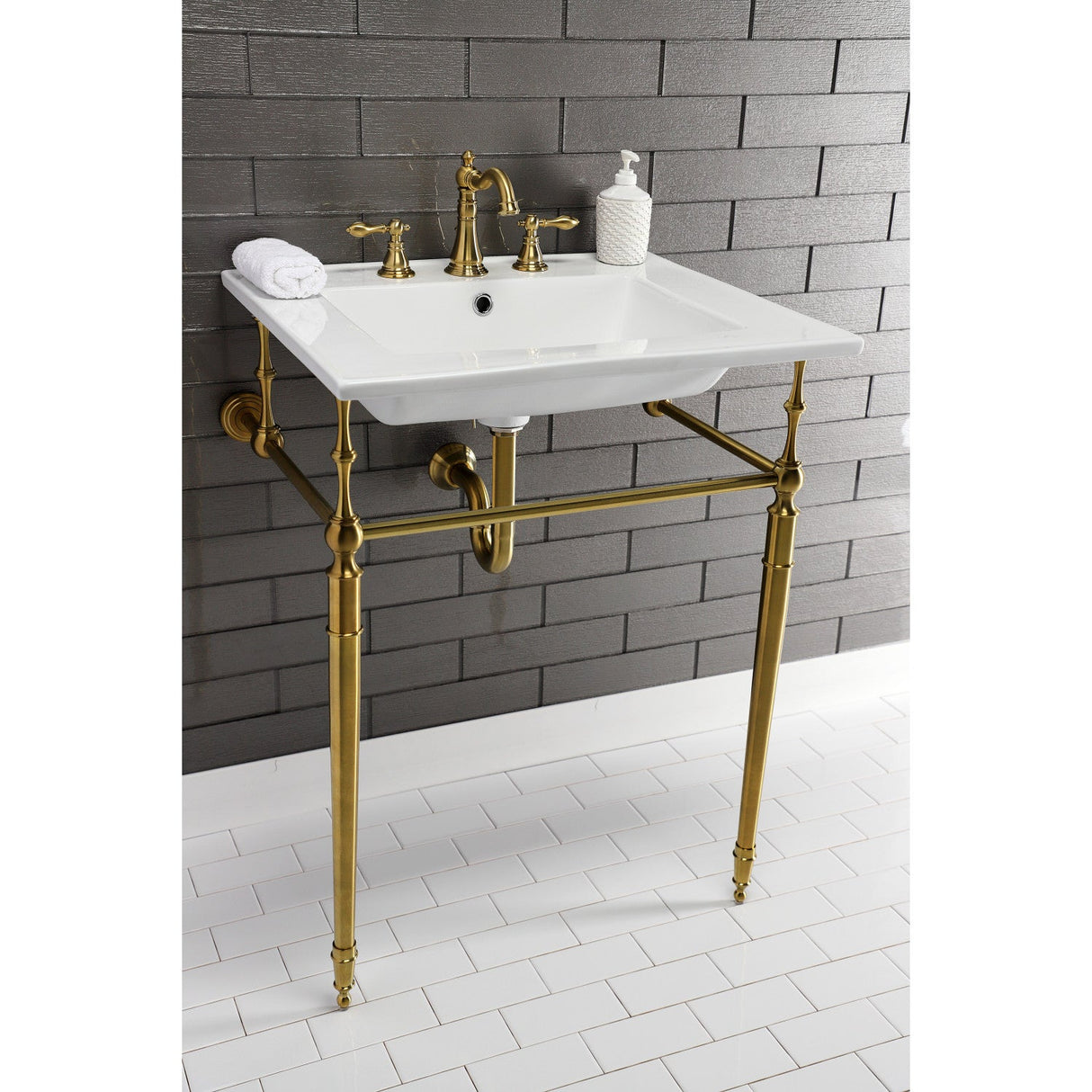 Edwardian VPB33227 Brass Console Sink Legs, Brushed Brass