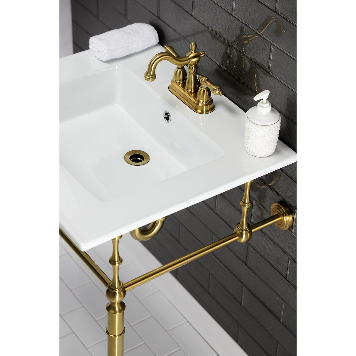 Edwardian VPB33227 Brass Console Sink Legs, Brushed Brass