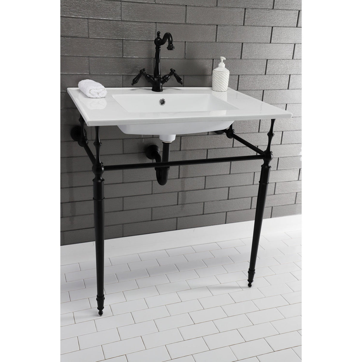 Edwardian VPB33280 Brass Console Sink Legs, Matte Black