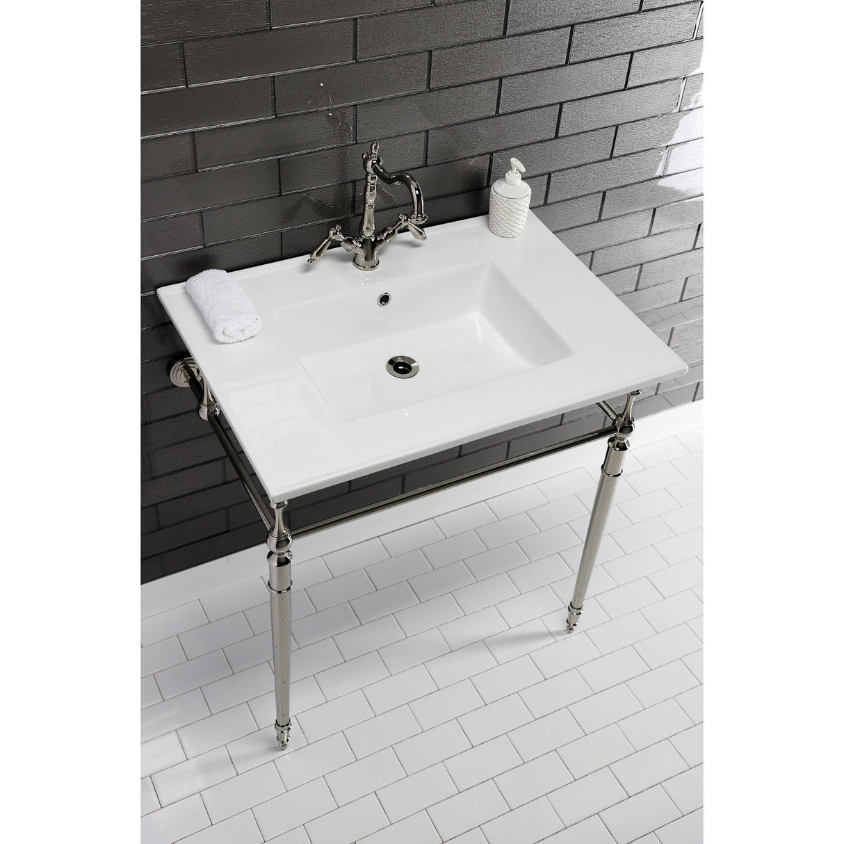 Edwardian VPB33286 Brass Console Sink Legs, Polished Nickel