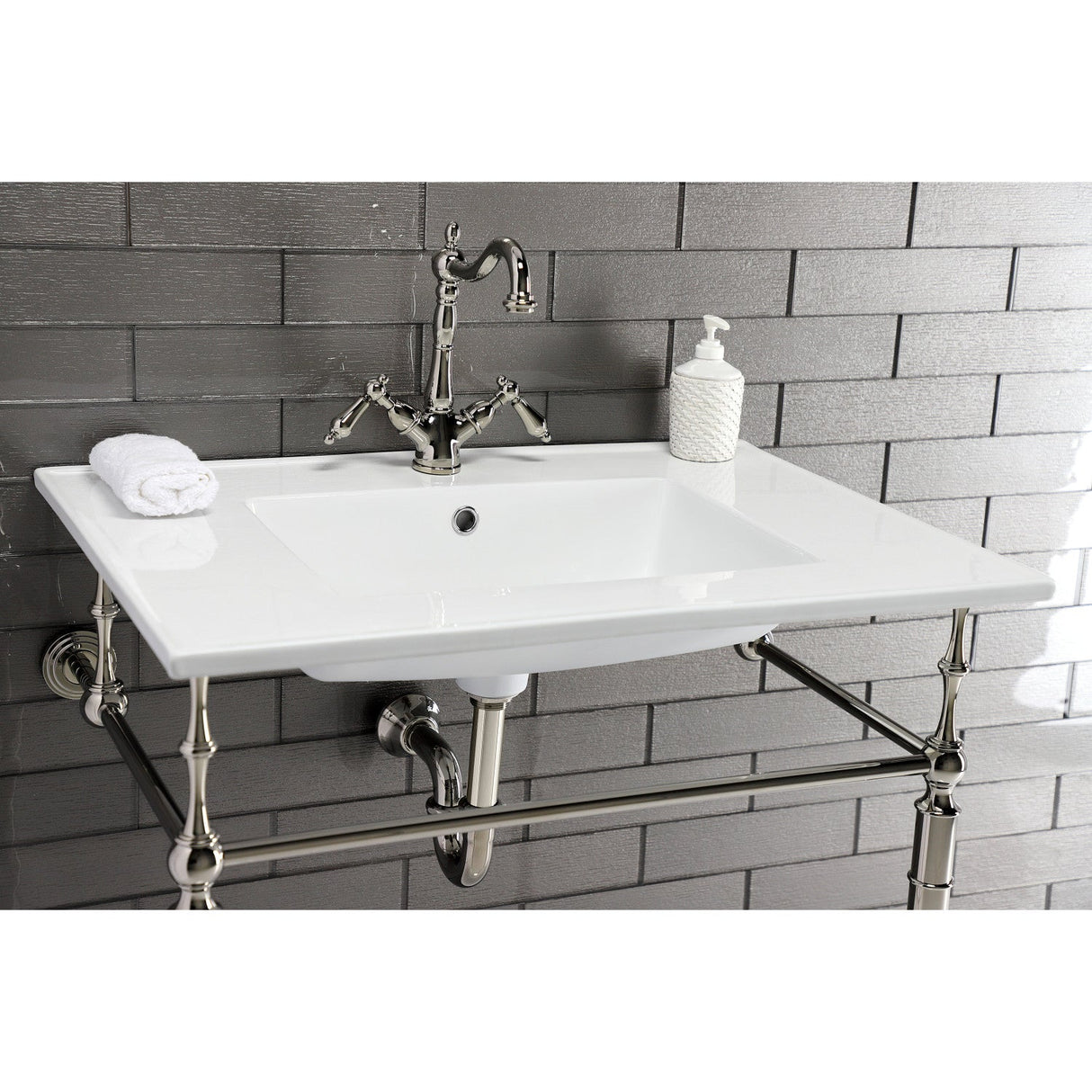 Edwardian VPB33286 Brass Console Sink Legs, Polished Nickel