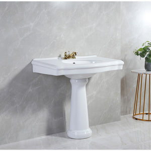 Sovereign VPB3534 35-Inch Ceramic Pedestal Sink (4-Inch, 3 Hole), Glossy White