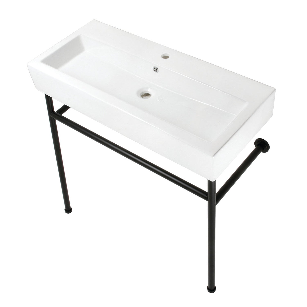 New Haven VPB39170ST 39-Inch Console Sink with Stainless Steel Legs (Single Hole), White/Matte Black