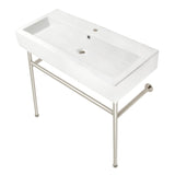 New Haven VPB39176ST 39-Inch Console Sink with Stainless Steel Legs (Single Hole), White/Polished Nickel