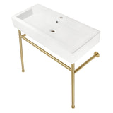 New Haven VPB39177ST 39-Inch Console Sink with Stainless Steel Legs (Single Hole), White/Brushed Brass