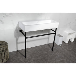 New Haven VPB3917H0ST 39-Inch Console Sink with Stainless Steel Legs, White/Matte Black