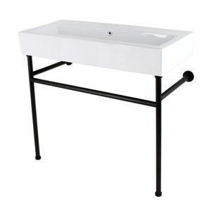 New Haven VPB3917H0ST 39-Inch Console Sink with Stainless Steel Legs, White/Matte Black