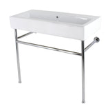 New Haven VPB3917H1ST 39-Inch Console Sink with Stainless Steel Legs, White/Polished Chrome