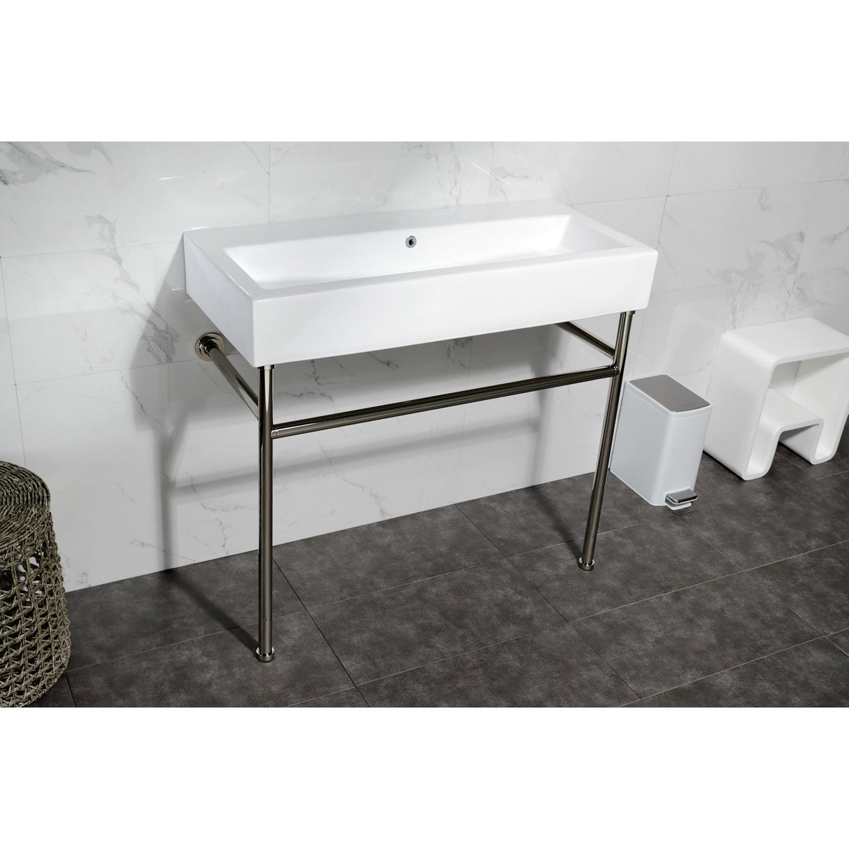 New Haven VPB3917H6ST 39-Inch Console Sink with Stainless Steel Legs, White/Polished Nickel