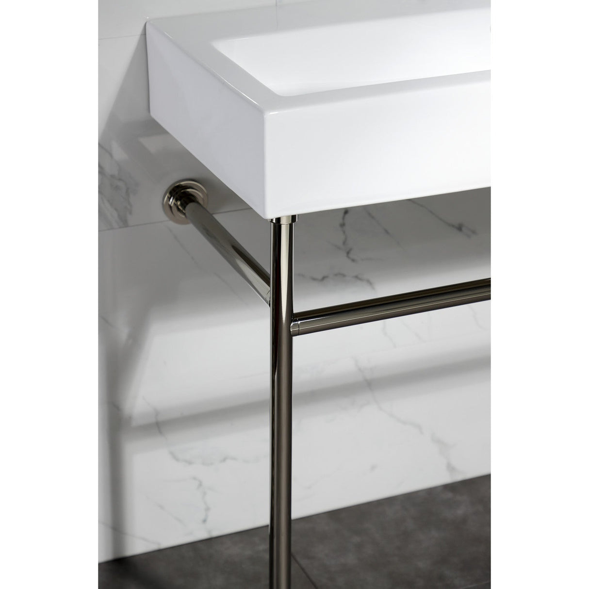 New Haven VPB3917H6ST 39-Inch Console Sink with Stainless Steel Legs, White/Polished Nickel