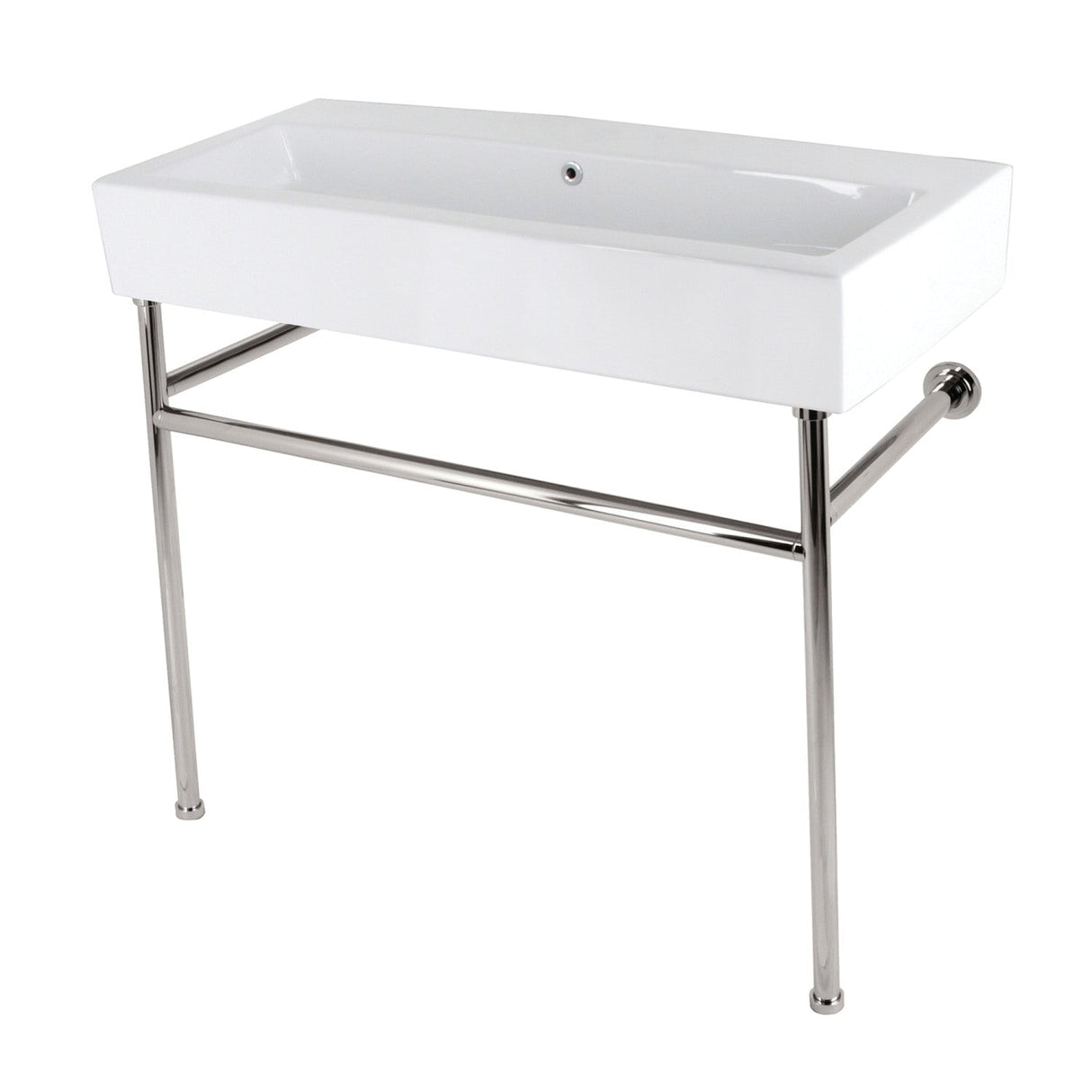 New Haven VPB3917H6ST 39-Inch Console Sink with Stainless Steel Legs, White/Polished Nickel