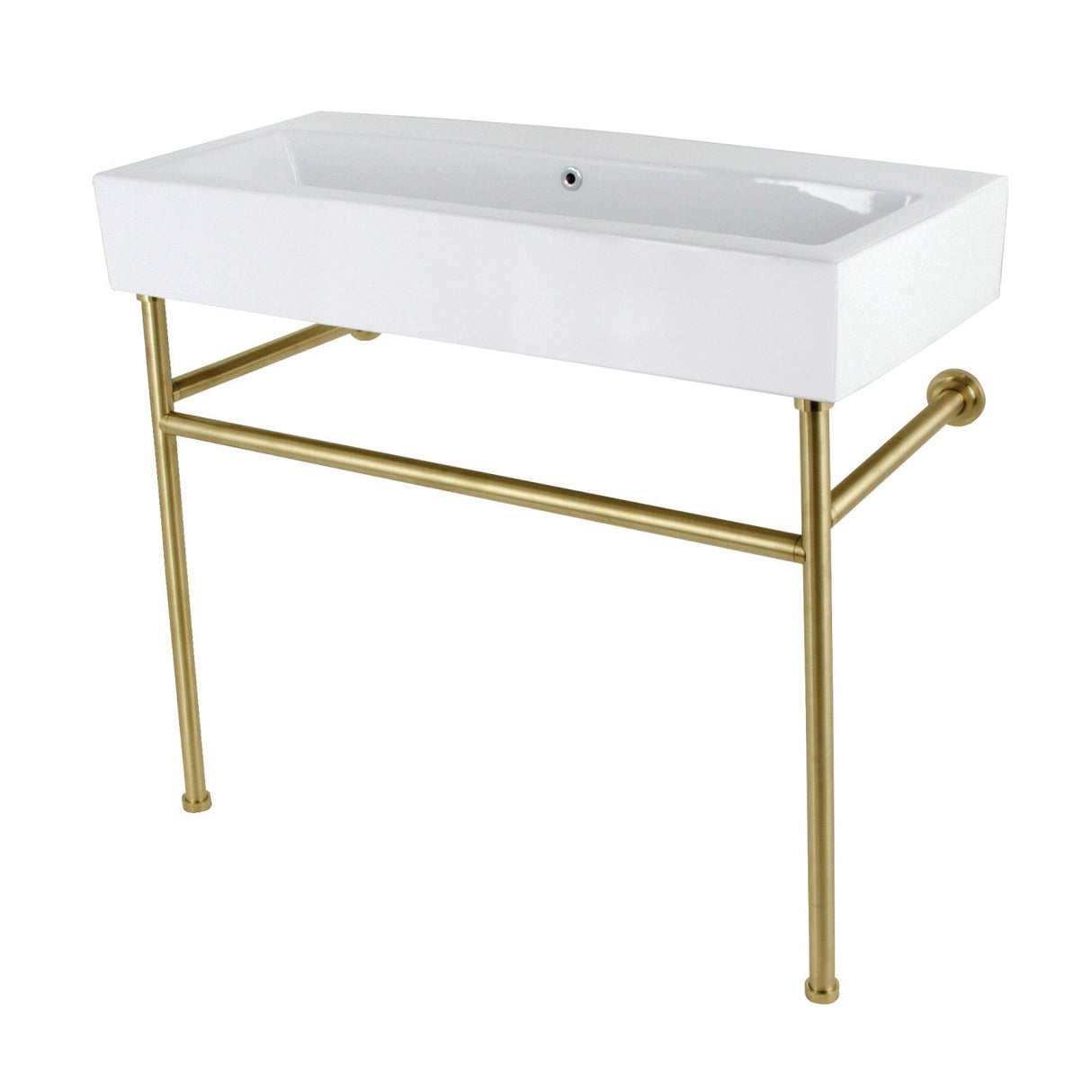 New Haven VPB3917H7ST 39-Inch Console Sink with Stainless Steel Legs, White/Brushed Brass