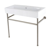 New Haven VPB3917H8ST 39-Inch Console Sink with Stainless Steel Legs, White/Brushed Nickel