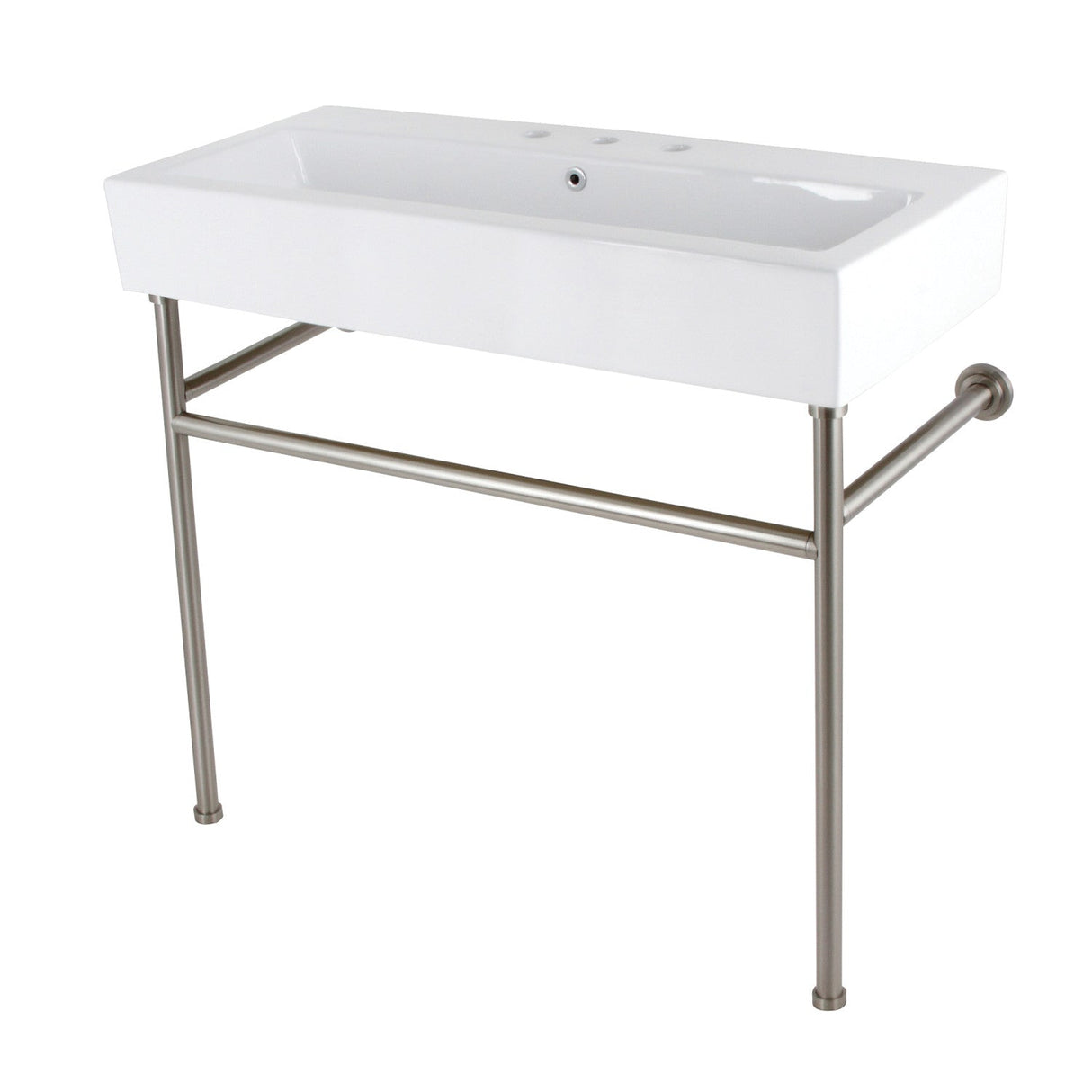 New Haven VPB3917W8ST 39-Inch Console Sink with Stainless Steel Legs  (8" Centers), White/Brushed Nickel