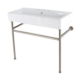 New Haven VPB3917W8ST 39-Inch Console Sink with Stainless Steel Legs  (8" Centers), White/Brushed Nickel