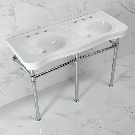 Imperial VPBT14881ST 47-Inch Ceramic Double Bowl Console Sink with Stainless Steel Legs, White/Polished Chrome