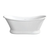 Arcticstone VRTDS673026 67-Inch Double Slipper Solid Surface Pedestal Tub with Drain, Glossy White/Matte White