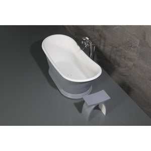 Arcticstone VRTDS673026WG 67-Inch Double Slipper Solid Surface Pedestal Tub with Drain, Glossy White/Matte Gray
