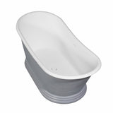 Arcticstone VRTDS673026WG 67-Inch Double Slipper Solid Surface Pedestal Tub with Drain, Glossy White/Matte Gray