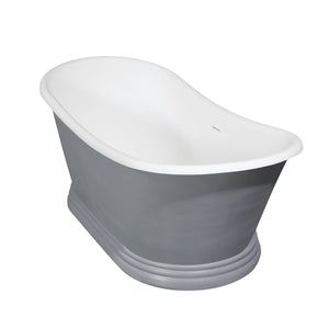 Arcticstone VRTDS673026WG 67-Inch Double Slipper Solid Surface Pedestal Tub with Drain, Glossy White/Matte Gray