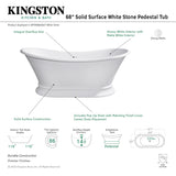 Arcticstone VRTDS683027 67-Inch Solid Surface White Stone Pedestal Tub with Drain, Matte White/Glossy White