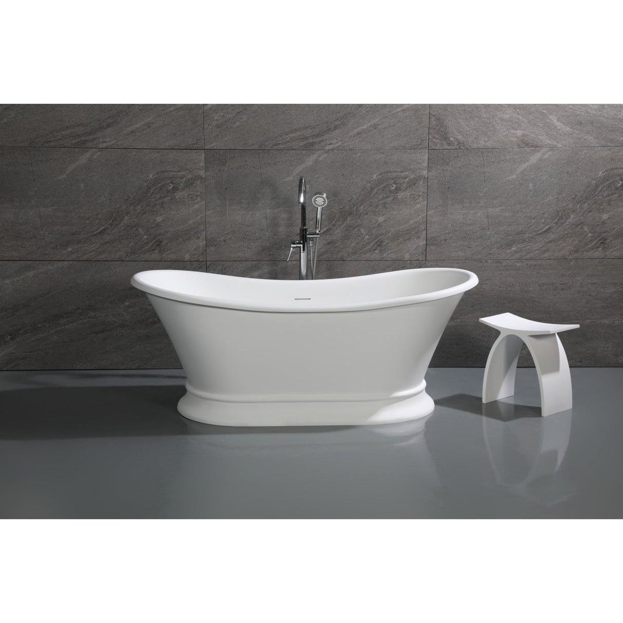 Arcticstone VRTDS683027 67-Inch Solid Surface White Stone Pedestal Tub with Drain, Matte White/Glossy White