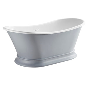 Arcticstone VRTDS683027WG 67-Inch Solid Surface White Stone Pedestal Tub with Drain, Matte Gray/Glossy White