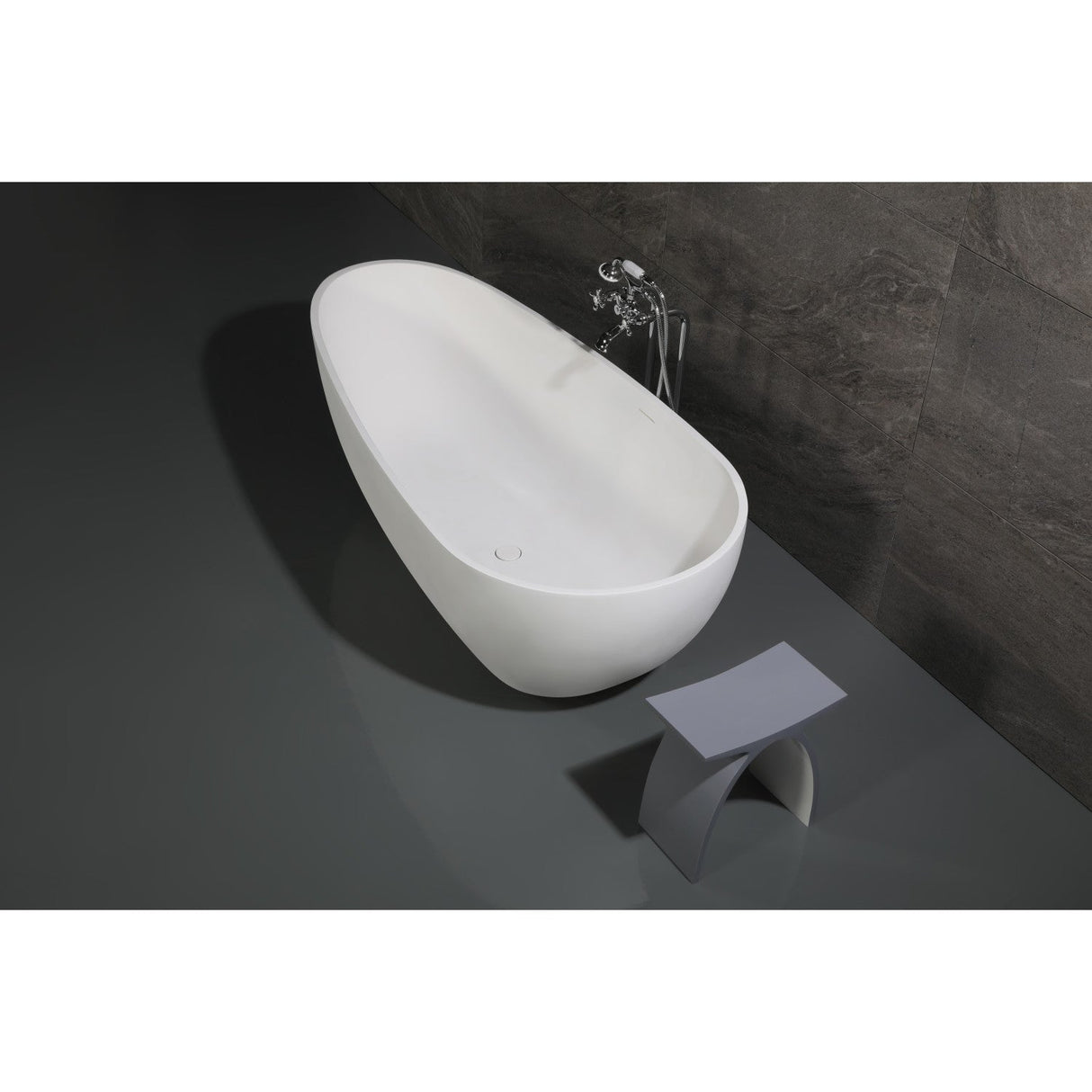 Arcticstone VRTOV713422 72-Inch Egg Shaped Solid Surface Freestanding Tub with Drain, Glossy White/Matte White