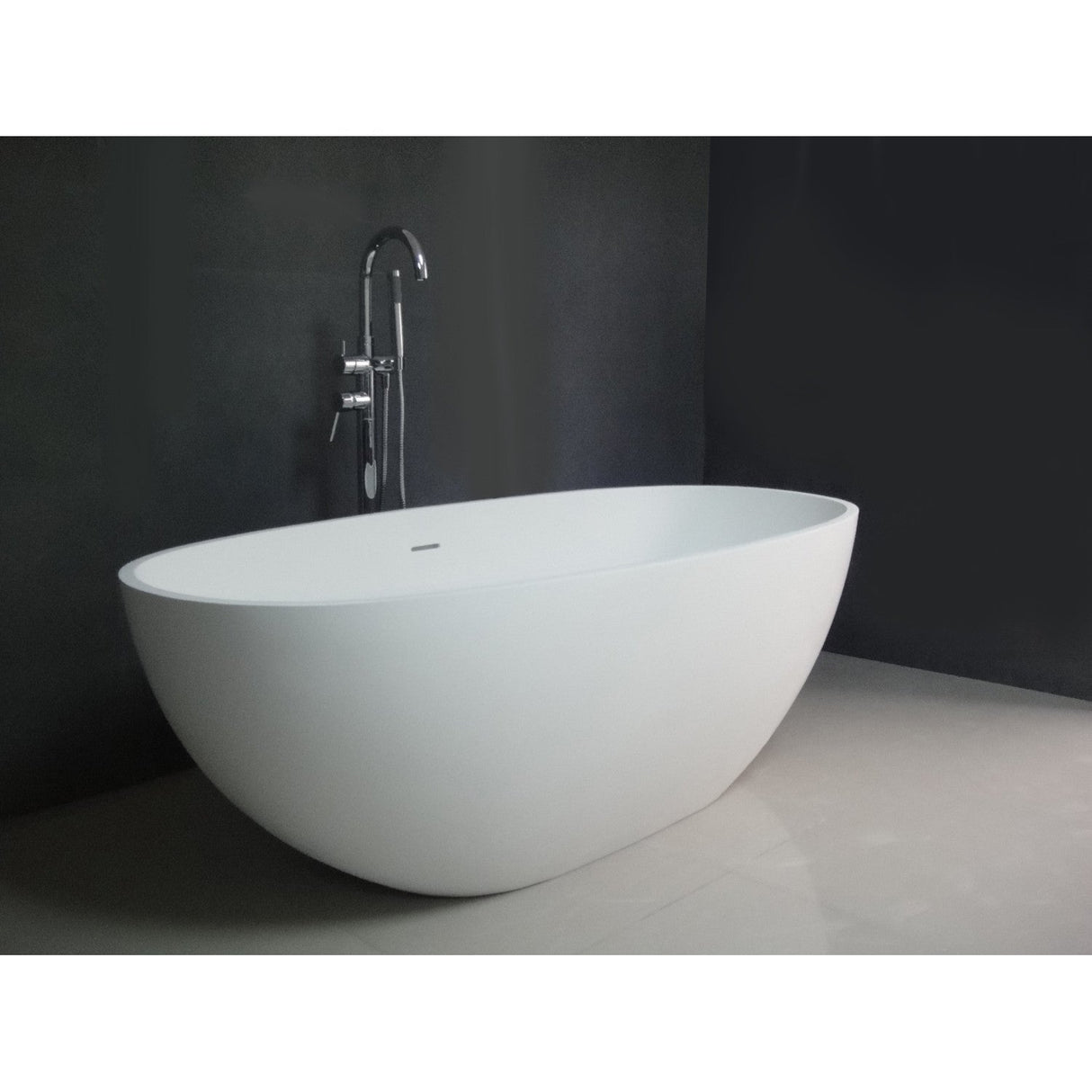 Arcticstone VRTRS653123 65-Inch Solid Surface White Stone Freestanding Tub with Drain, Matte White