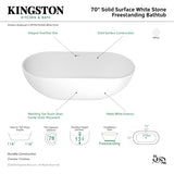 Arcticstone VRTRS703520 70-Inch Solid Surface White Stone Freestanding Tub with Drain, Matte White