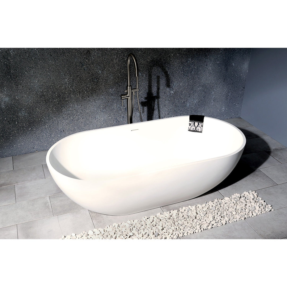 Arcticstone VRTRS703520 70-Inch Solid Surface White Stone Freestanding Tub with Drain, Matte White