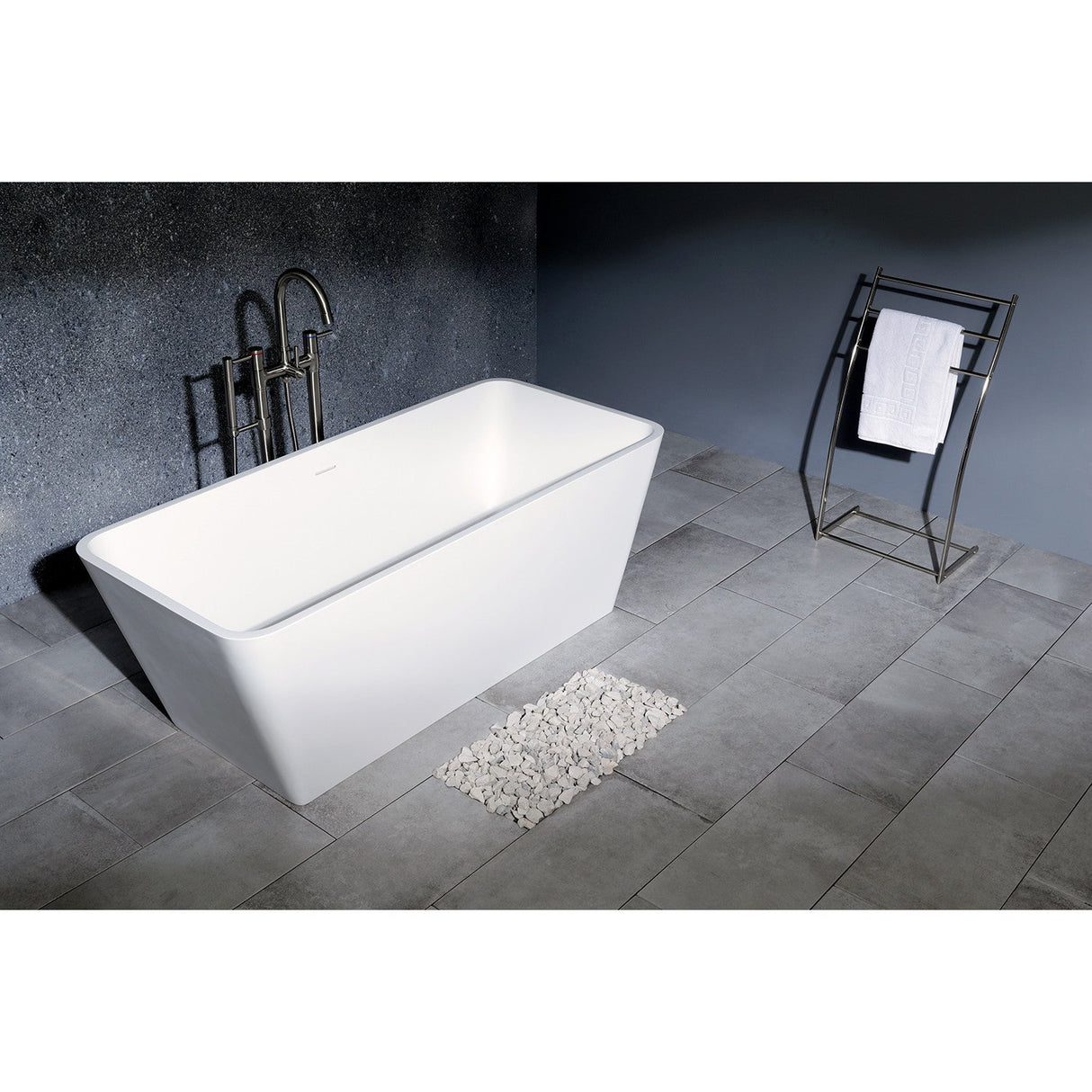 Arcticstone VRTSQ592722 59-Inch Solid Surface White Stone Freestanding Tub with Drain, Matte White