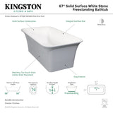 Arcticstone VRTSQ673624WG 67-Inch Solid Surface White Stone Freestanding Tub with Drain, Matte White/Gray