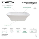 Arcticstone VRTSQ683222 69-Inch Solid Surface White Stone Freestanding Tub with Drain, Matte White