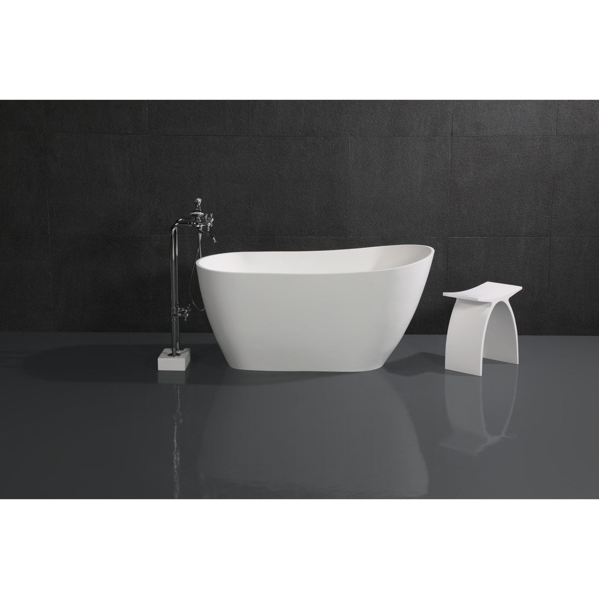 Arcticstone VRTSS513026 52-Inch Slipper Solid Surface Freestanding Tub with Drain, Glossy White/Matte White