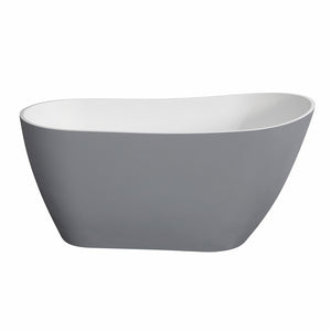 Arcticstone VRTSS513026WG 52-Inch Slipper Solid Surface Freestanding Tub with Drain, Glossy White/Matte Gray
