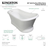 Arcticstone VRTSS673026 68-Inch Slipper Solid Surface Pedestal Tub with Drain, Glossy White/Matte White